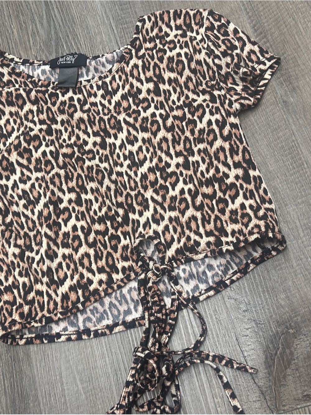 Just Pollu Girls' Leopard Print Tie-Front Short Sleeve Tee - Brown